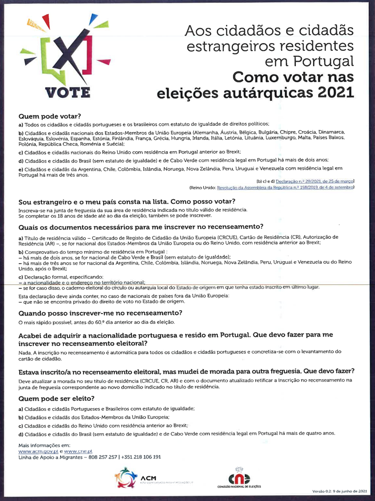 Imagem Cidadãos e cidadãs estrangeiros residentes em Portugal. Como votar nas eleições autárquicas 2021.